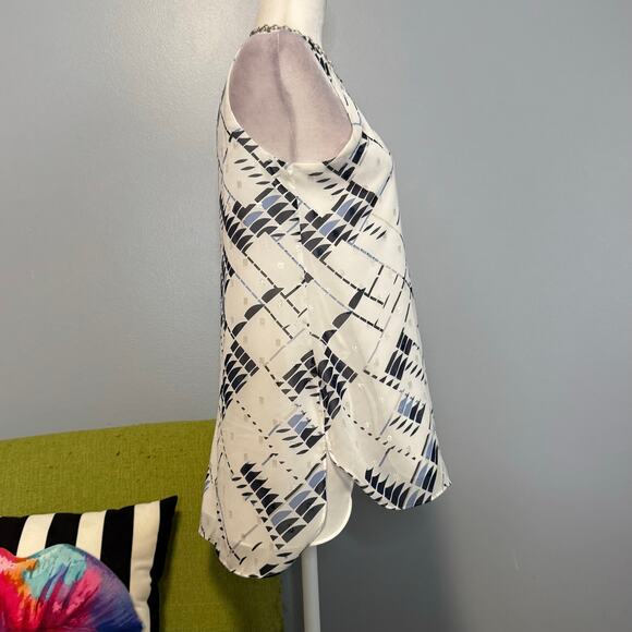 White House Black Market WHBM Blue Silver Chiffon Sleeveless Blouse Top XS - Picture 3 of 6